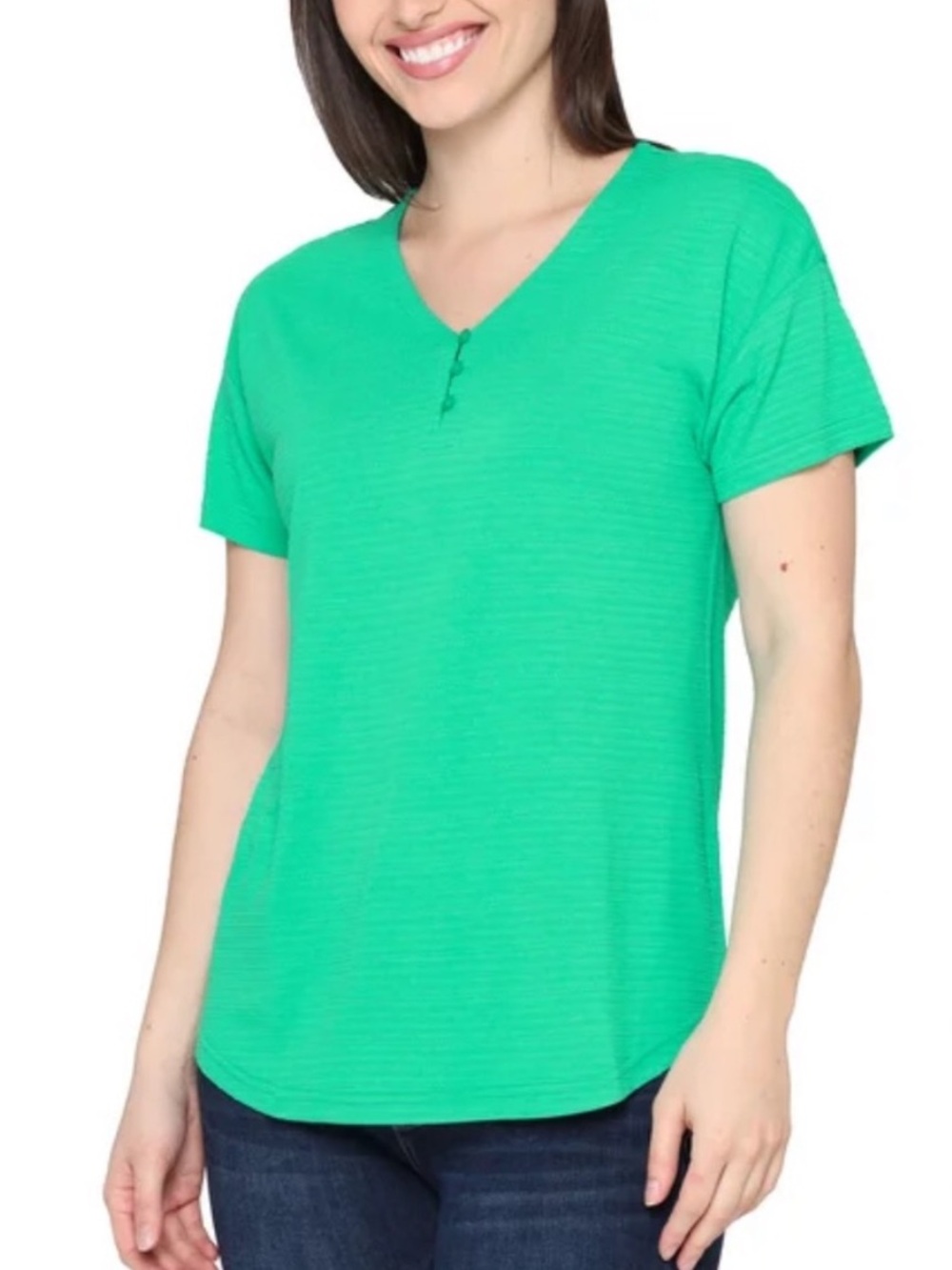 ☀️NWT Talbots 3 Button V Neck Top Green Size Medium